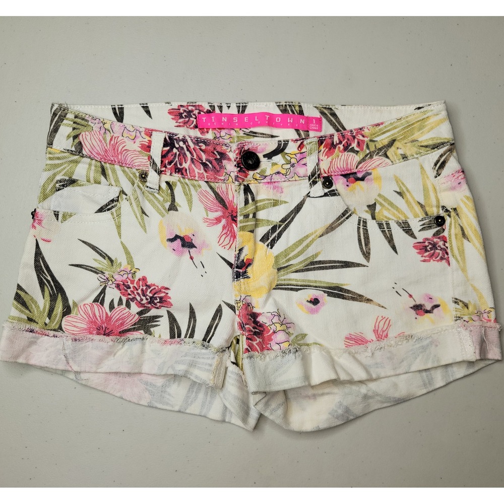 Tinseltown Denim Couture ~ Floral Tropical Denim Shorts